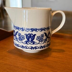 Stanley White Ceramic Pitcher with Blue Floral Band